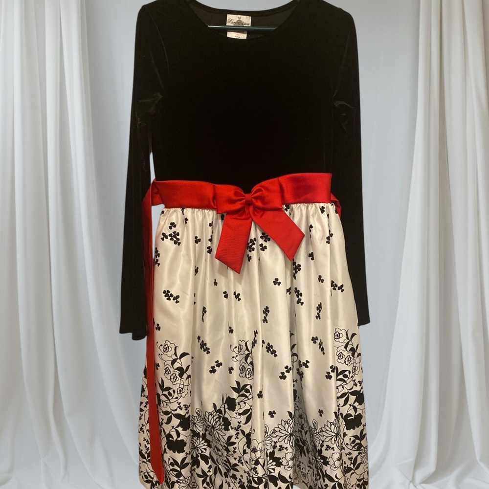 Black and White Dress with Red Bow
